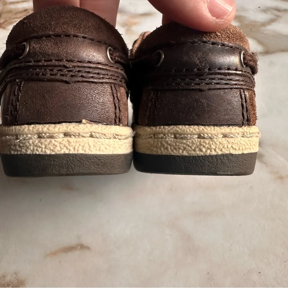Circo Brown Leather Toddler Kids Moccasins Loafers with Velcro Closure